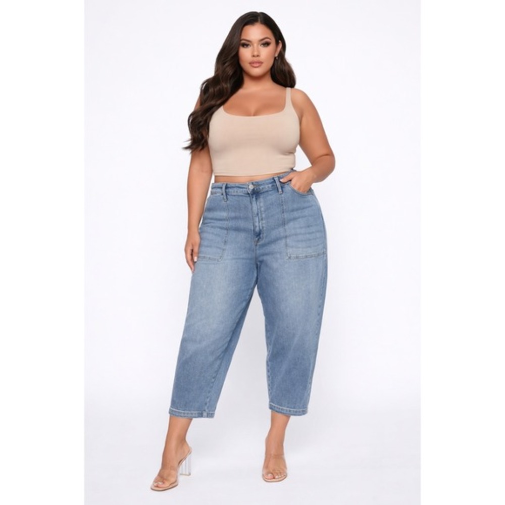 Studio Blue Echo Super High Rise Barrel Cropped Jeans Blue 24W NWT‎